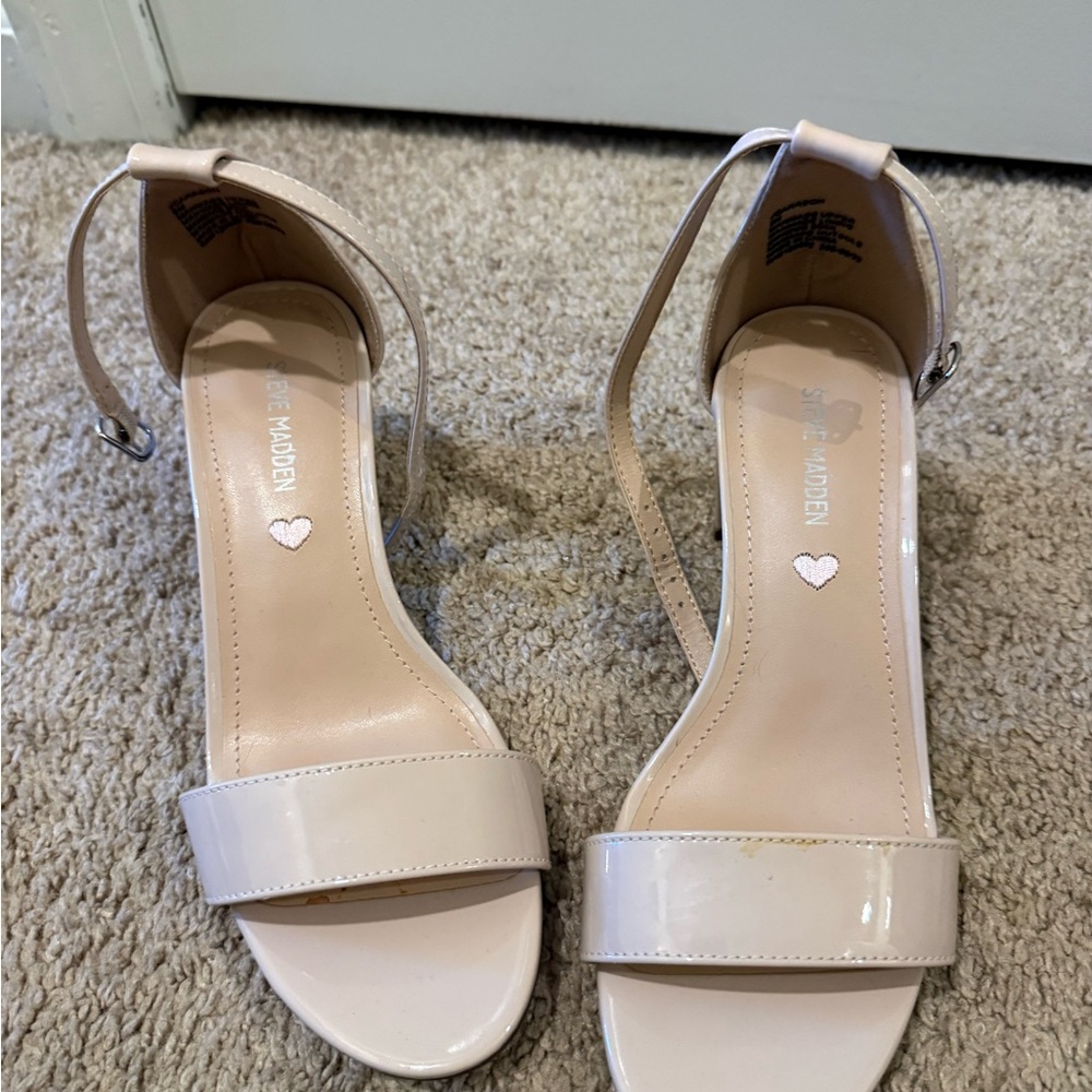 Steve Madden Patent Ankle-Strap Sandals in Nude Pink
